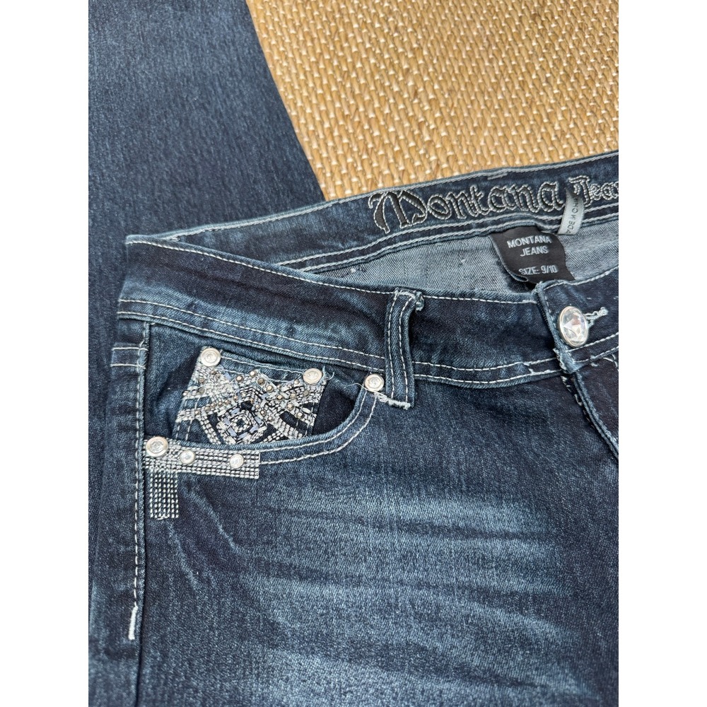 Montana Jeans Rhinestone Embellished Y2K Style Low Rise Skinny 9/10 Dark Wash - Picture 4 of 6